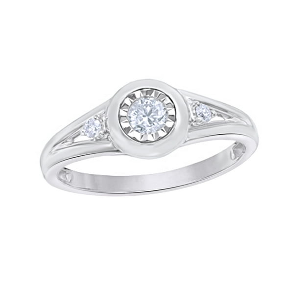 Round Cut White Natural Diamond Three Stone Split Shank Promise Ring in 10k White Gold (0.2 Cttw)