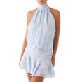thumbnail image 3 of Women Ruffle Halter Neck Mini Dress Mock Neck Open Back Tiered Dress Y2K Mesh Layered Dresses Light Blue M, 3 of 9