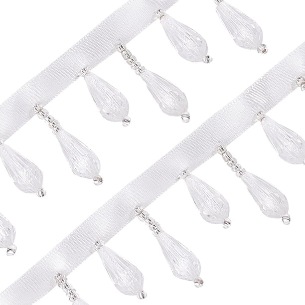 Flecos de cuentas en forma de lágrima, 3 yardas, 1.4 pulgadas de ancho. Flecos decorativos con colgante de cuentas en forma de gota de agua.
