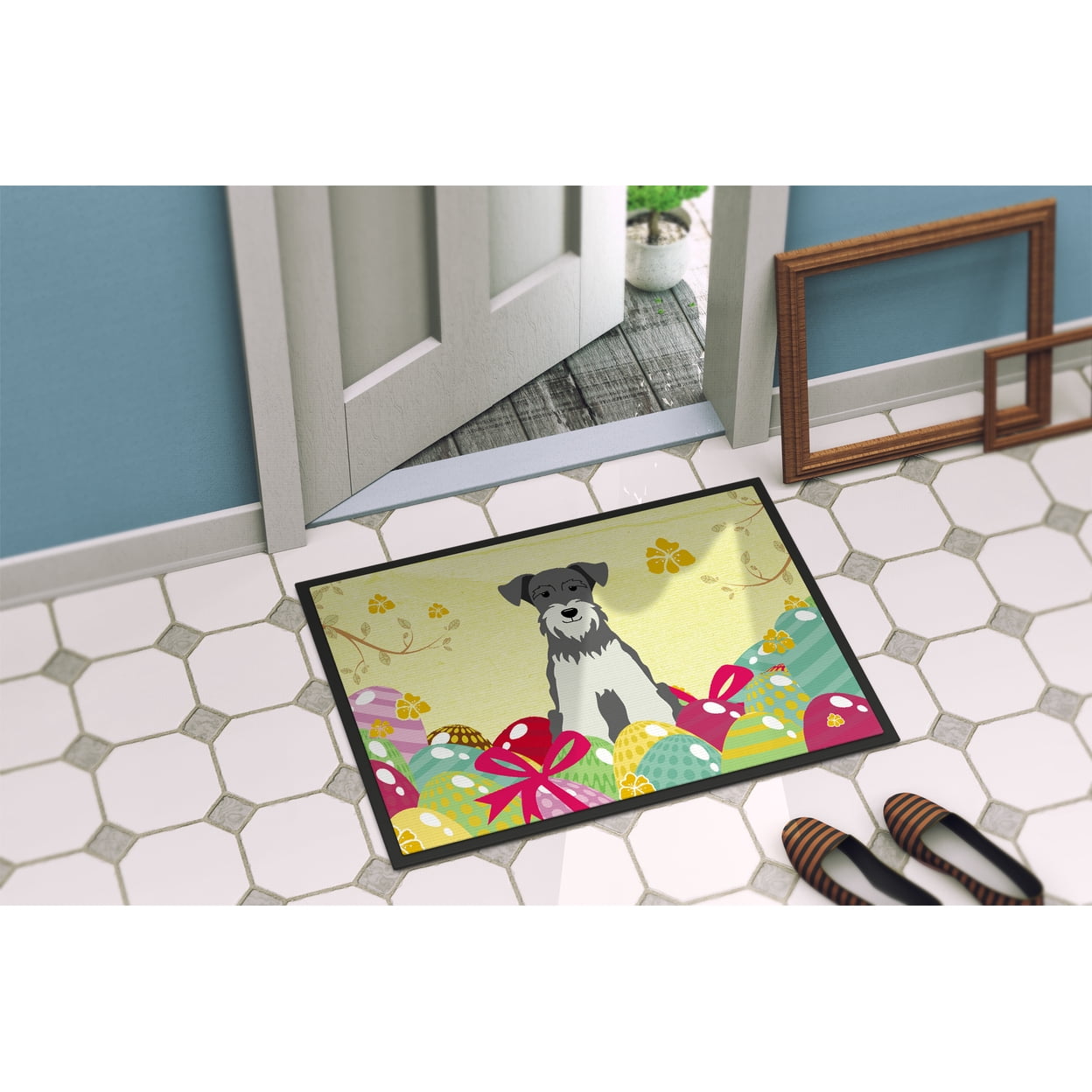 Carolines Treasures BB6054JMAT 24 x 36 in. Easter Eggs Miniature Schanuzer Salt & Pepper Indoor or Outdoor Mat