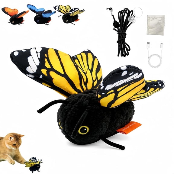 Smart Sensing Flapping Butterfly Toy Interactive Cat,Yellow | Realistic Fluttering Wing Motion, Self Play Interactive Toy For Bored Cats