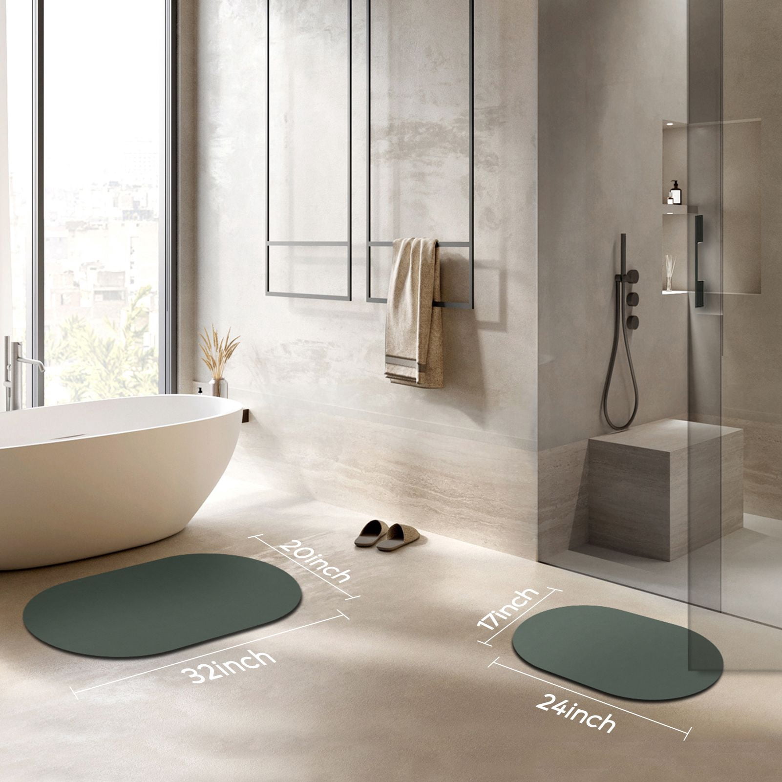 Phantoscope 2-Piece Diatomite Stone Bath Mat Set, Quick-Dry Non-Slip Bathroom Rugs, Dark Gray, 17 x 24 in and 20 x 32 in
