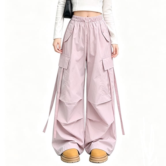 StSilkitty Baggy Cargo Pants for Boys Girls Elastic Waist Drawstring Wide Leg Sweatpants Athletic Running Sweat Pants with Pockets