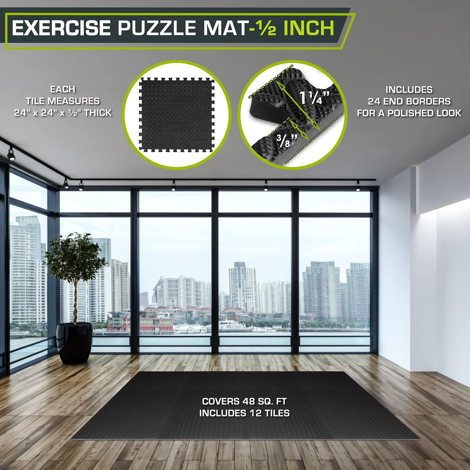 ProsourceFit Puzzle Exercise Mat, 1/2 inch EVA Foam Tiles for Home Gym & Floor Padding, 48 sq ft