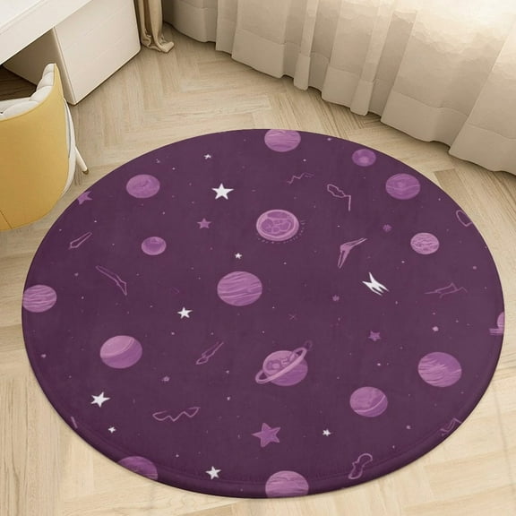 Purple Space Galaxy Print Round Area Rugs for Bedroom Living Room, 4FT Soft Comfy Indoor Circle Carpets, Floor Mat