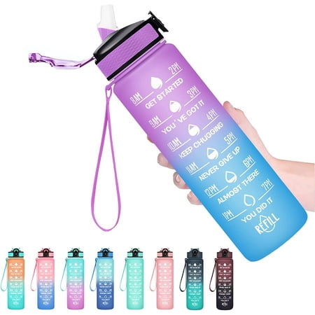 

32 oz Water Bottles with Times to Drink and Straw Motivational Water Bottle with Time Marker Leakproof & BPA Free Drinking Sports Water Bottle for Fitness Gym & Outdoor - 2 Pack