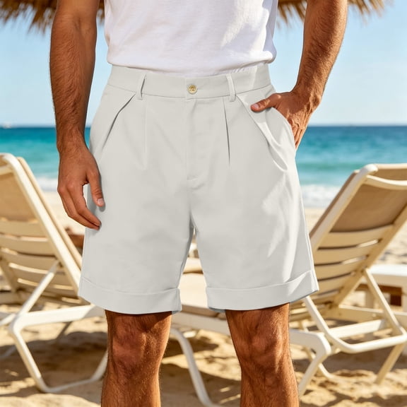 Mifsaly Men Casual Shorts Pleated Front Lounge Chino Shorts Lightweight Elegant Everyday Slim Fit Summer Shorts with Pockets White,XL