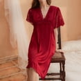 thumbnail image 3 of Defitshape Women's Short Sleeve Silky Nightgown Summer Soft Satin Lace Sleepwear Sexy Cutout Sheer V Neck Nighty Burgundy Large, 3 of 5