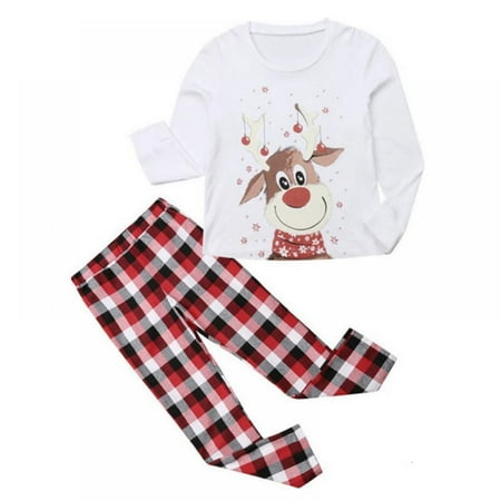 

Family Matching Christmas Pajamas Plaid Deer Sleepwear Women Cotton Jammies Men Clothes Sleepwear Long Sleeve Pjs