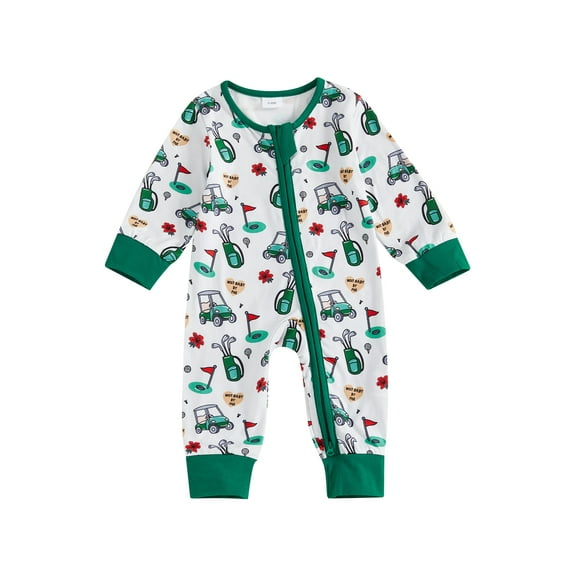 BemeyourBBs Baby Boy Girl Fall Romper Golf Cart Pattern Long Sleeve Zipup Jumpsuit