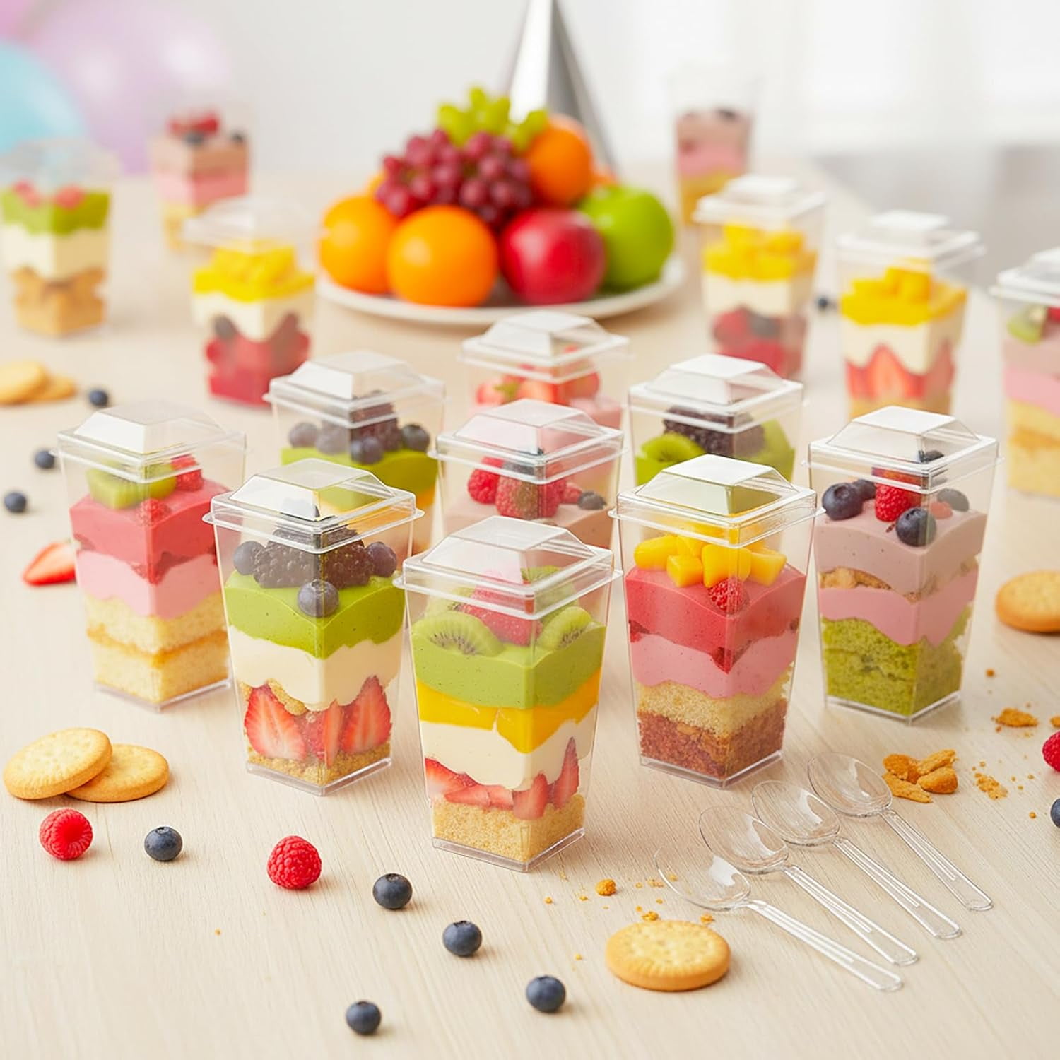 150 Pcs Dessert Cups with Lids and Spoons, 3 oz Mini Clear Plastic Dessert Parfait Cup, Reusable Fruit Ice Cream Cake Pudding Cups