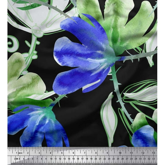 Soimoi Cotton Duck Fabric Flower Watercolor Print Fabric by Yard 42 Inch Wide