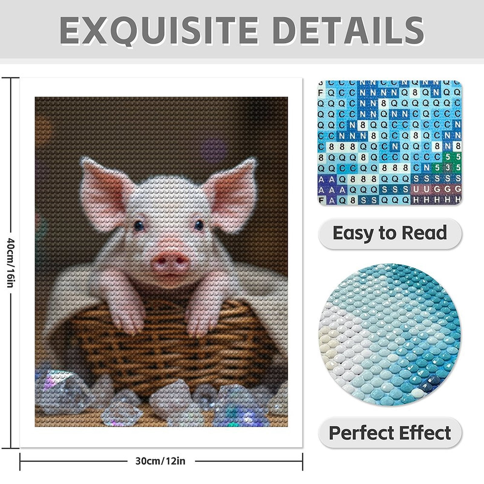 Diamond Art Kits for Adults - 5d Piglet In Basket With Gems Diamond Painting for Adults, Diamond Art for Adults Beginners, Diamond Painting Kits for Adults for Home Wall Decor