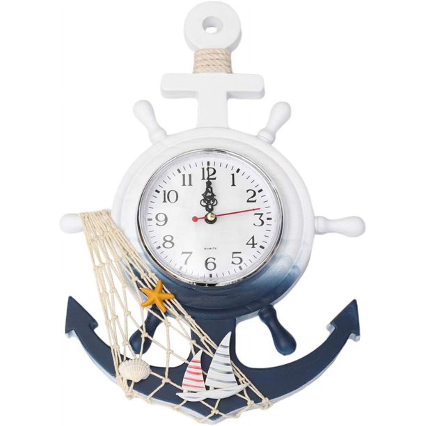 Reloj de pared con ancla náutica, adorno de madera para colgar en la pared, barco, volante, decoración de pared, velero, exhibición del hogar, decoración de casa de playa, estilo velero