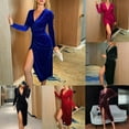 thumbnail image 4 of Women Velvet Bodycon V Neck Wrap Dress Ladies Party Cocktail High Slit Dress, 4 of 9