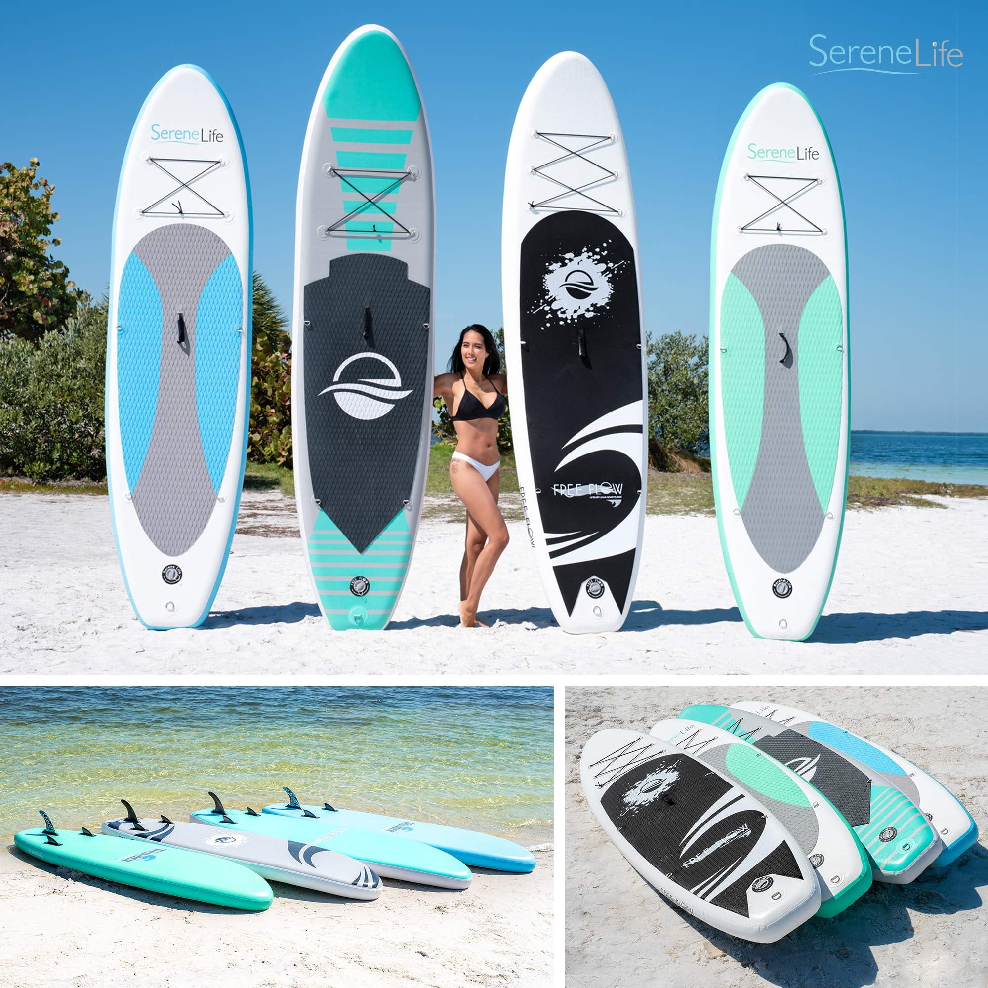 SereneLife 10 Inflatable Stand Up Paddle Boards 2-Pack, iSUP with Premium Accessories  Wide Stable Design with Non-Slip EVA Deck Pad for Adults and Youth of All Skill Levels, 350 lbs Capacity Each