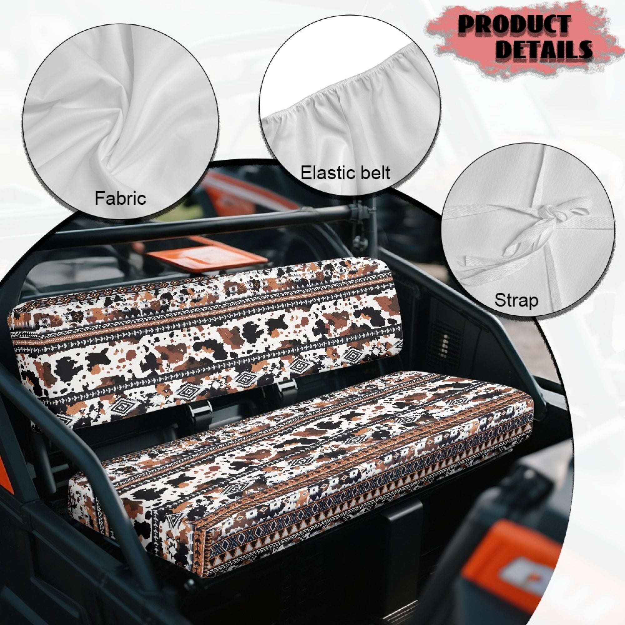 ZIATUBLES 2 Pack Waterproof UTV Seat Covers, Front Bench Seat Protectors Compatible with Kawasaki Mule 4010/3010, Scratch Wear-Resistant UTV Accessory Part(American Tribal Cow Print)