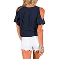 thumbnail image 2 of Women Solid Cold Shoulder Blouse T-shirt Tie Knot Loose Tops Tee, 2 of 3