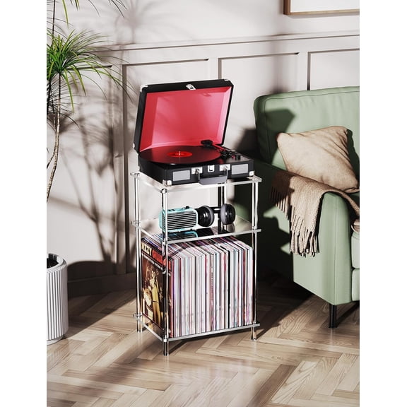 Acrylic Side Table Clear 3-Tier End Table for Living Room, Office, Hallway, Bedroom Small Bedside Table (8mm Thick Shelves)