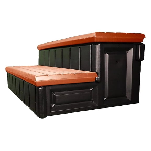 Two Tier 36" Wide Deluxe Hot Tub Step. Non-Skid Spa Steps, Easy Installation, Sturdy, Long Lasting Upgrade to Your Space. Proudly . - Redwood