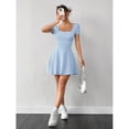 thumbnail image 5 of Baby Blue Square Neck Short Sleeve Fit & Flare Mini Dress With Exterior Pocket, 5 of 8