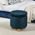 thumbnail image 3 of Hassch Upholstered Round Storage Footrest | Flannel Tufted Ottoman with Wood Legs & Lift Off Lid | Decorative Home Furniture Accent Side Table | 18.5"Dia, Dark Blue, 3 of 9