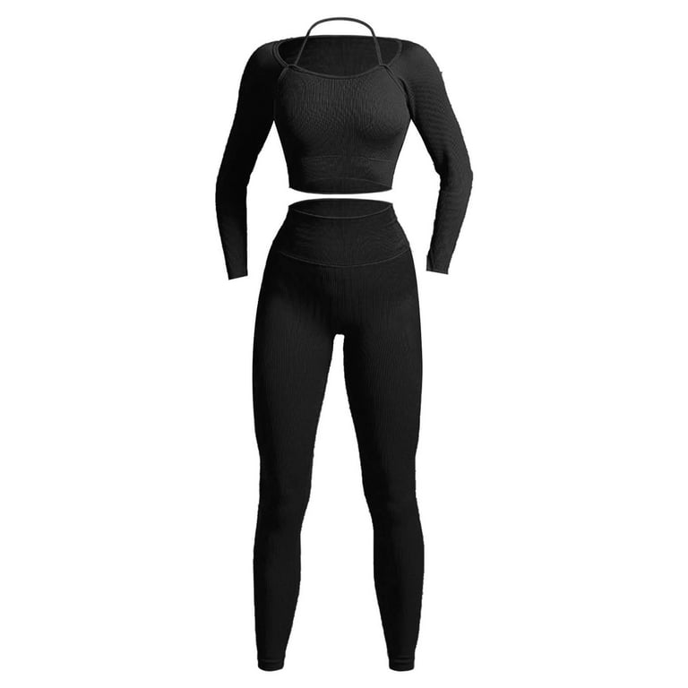 Workout Sets For Women 2 Piece Yoga Outfits Seamless Ribbed