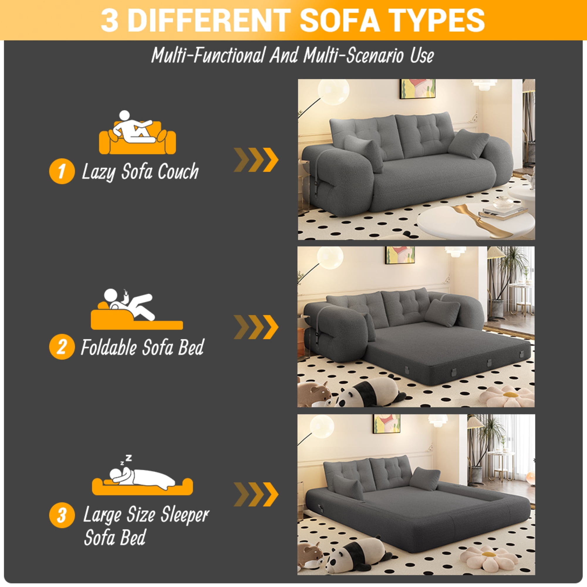NYBOPAVIS 79" Futon Convertible Sofa Bed, Oversized Lazy Sofa Bed, Foldable Floor Sofa Couch for Living Room