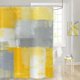 thumbnail image 2 of Cortina de ducha amarilla, acuarela amarilla, pinceladas contemporáneas, pintura al óleo, cortina de baño geométrica abstracta, decoración de bañera, tela impermeable con ganchos, 72" de ancho x 72", 2 of 6