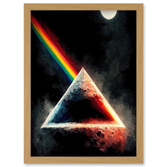 Triangle Moon Prism Abstract Light Refraction Painting Artwork Framed Wall Art Print A4