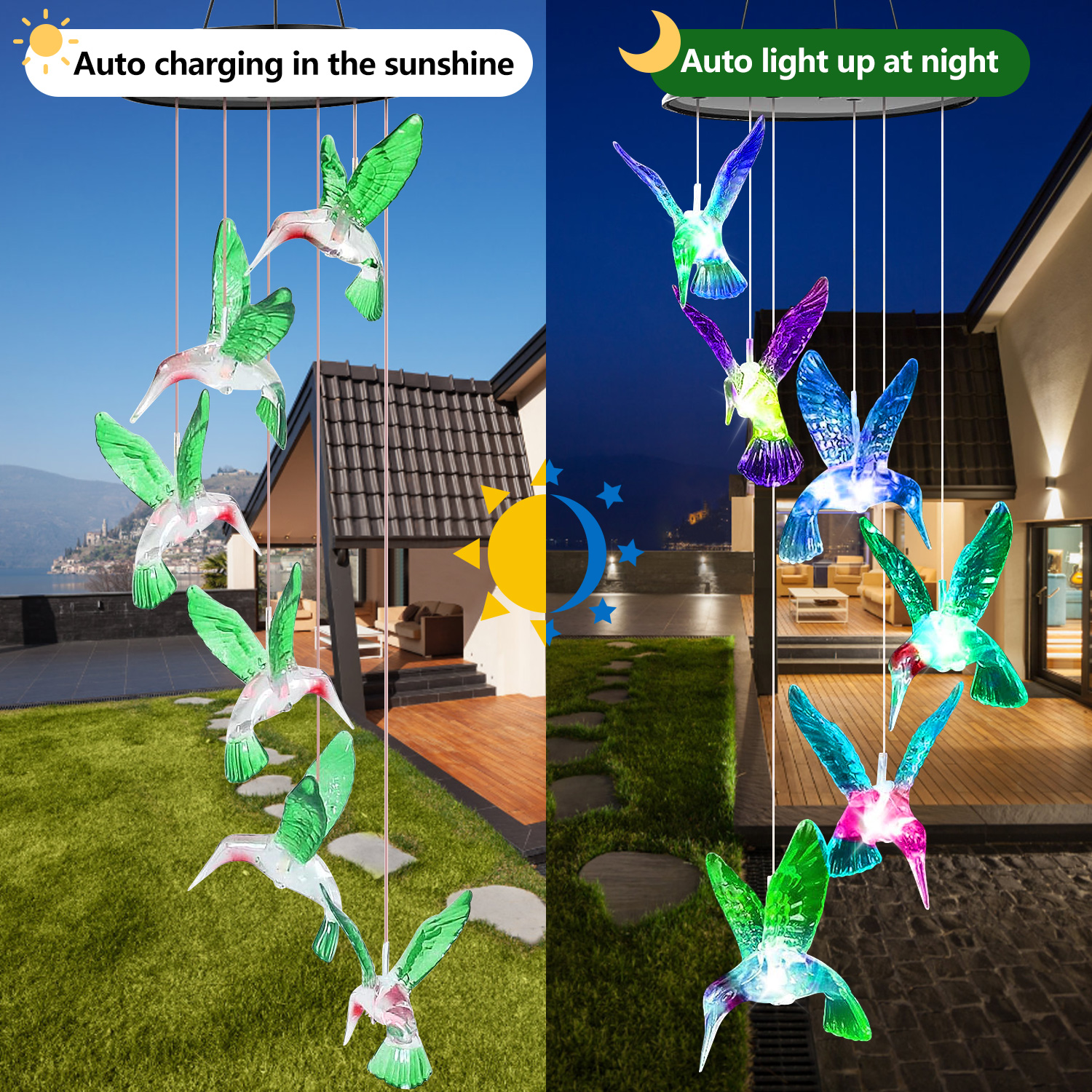 Rirool Solar Hummingbird Wind Chime Color Changing photo 5