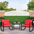 thumbnail image 2 of ZXNYH Wicker Furniture Outdoor Conversation Sets Rattan Rocking Chairs with Red Cushions and Glass Coffee Table for Patio Porch Backyard Balcony Poolside Garden, 2 of 7