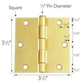 thumbnail image 3 of Design House 10-Pack 3.5" H x .125" Radius Square Interior Door Hinges, Satin Brass, 3 of 13