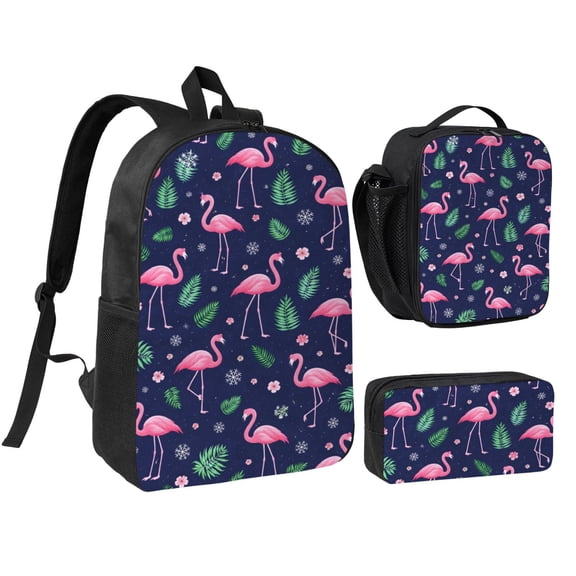 Flamingo Backpack Set 3pc ,Backpack with Lunch Bag and Bag 17 Inch