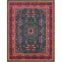 BoutiqueRugs Cleveland Colorful Traditional Area Rug - Teal, Aqua, Navy - 5'3" x 7'3"