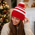 thumbnail image 4 of Unisex Christmas Knit Beanie Hat, Red & White Santa Cap with Pom‑Pom, Holiday Costume Accessory for Adults Couple X‑mas Party Daily Outdoor Wear, 4 of 4