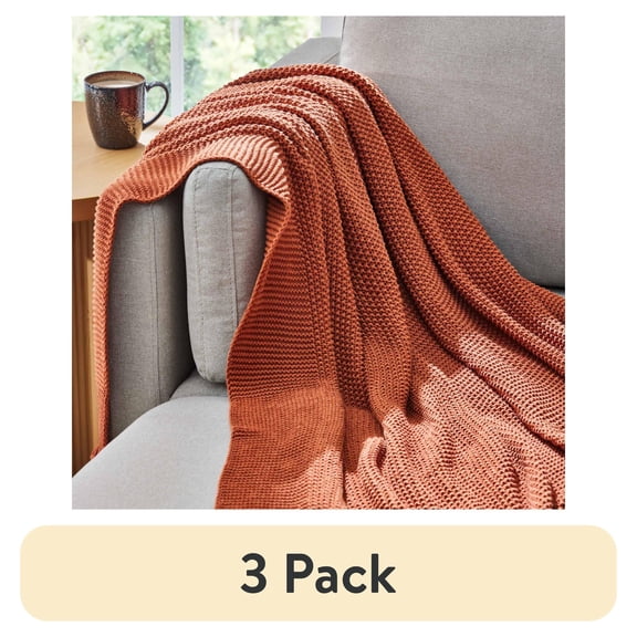 (3 pack) Better Homes & Gardens Copper Cotton-Blend Chunky Knit Throw, 50" x 60", 2.3 lb, All Ages