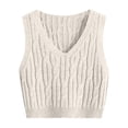 thumbnail image 1 of Chaleco de mujer, cuello en V, tejido de punto trenzado, sin mangas, corte holgado, color liso, tallas S-M-L, 1 of 4