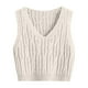 thumbnail image 1 of Chaleco de mujer, cuello en V, tejido de punto trenzado, sin mangas, corte holgado, color liso, tallas S-M-L, 1 of 4