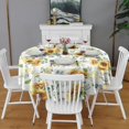 thumbnail image 2 of White Sunflower Green Leaf Pattern Round Tablecloth 60"x60",Wrinkle Wipeable Table Cloth for Kitchen Dining Room Picnic Patio Party, 2 of 6