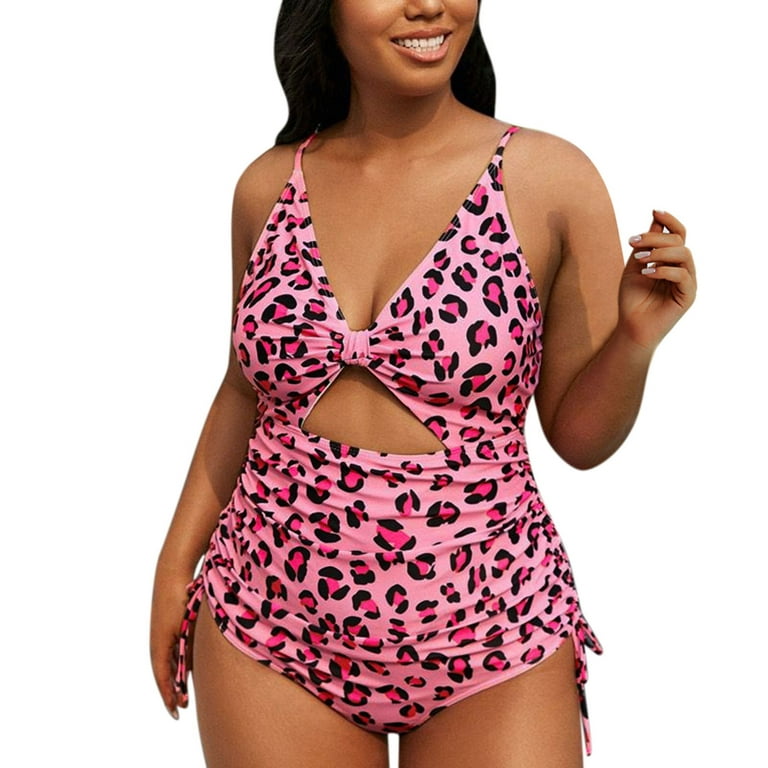 Plus Size Swimsuit For Women'S Plus Size Leopard Printed Backless One-Piece  Swimsuit Bathing Suit Swimmwear Women'S Bikini Swimsuits Polyester Pink Xl
