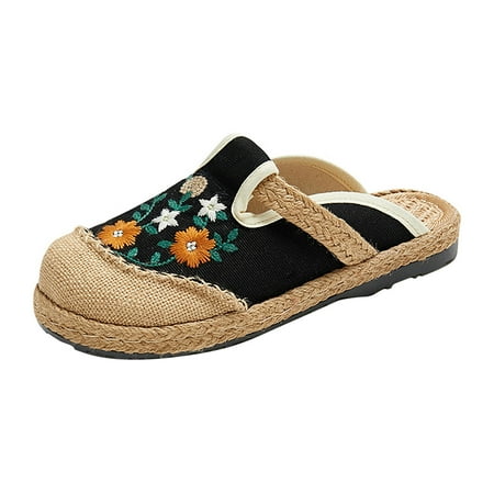 

Hoshose Womens Slippers Clearance Breathable Beach Sandals for Women Ethnic Style Embroidered Soft Comfortable Womens Dress Sandals Retro Shoes Slippers Black