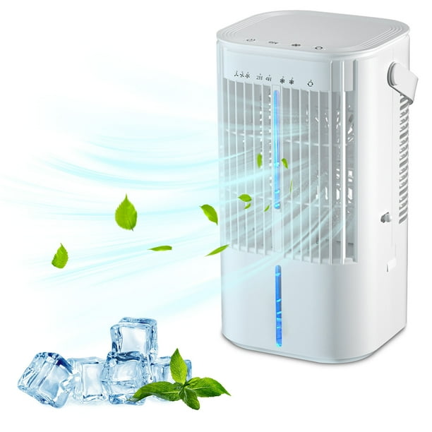 Ventilador enfriador de aire de escritorio grande | Viento ajustable de 3 velocidades | Luz LED colorida | Asa portátil | Tanque de agua de 900 ml | Bajo ruido 55 dB | 10W | 140x130x258 mm | Uso en