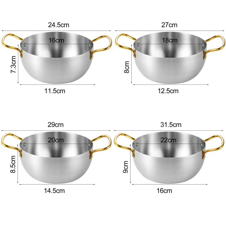 BESTonZON Stainless Steel Mandarin Pot Stainless Pan Stainless Pot  Stainless Steel Hot Pot Dual Handle Hot Pot Korean Ramen Pot Stainless  Steel