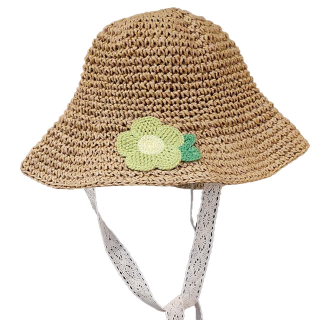 Circunferencia de la cabeza 48 cm sombrero de paja de verano para niños lindo sombrero de pescador de encaje sombrero para el sol para bebé color café claro