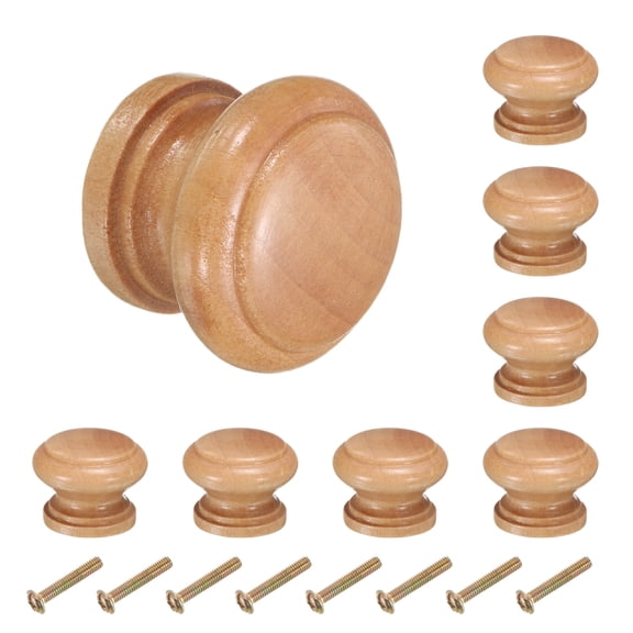 8pcs Round Wooden Knobs, 28mm/1.1" Mushroom Shape Single Hole Drawer for Drawer Dresser Wardrobe, Light Brown