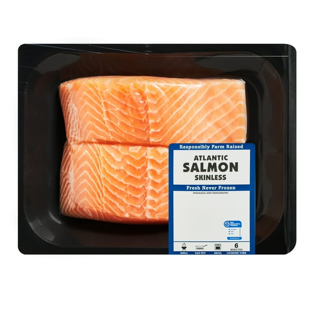 Fresh Skinless Atlantic Salmon Portions 0 95 1 05 Lb Walmart Com