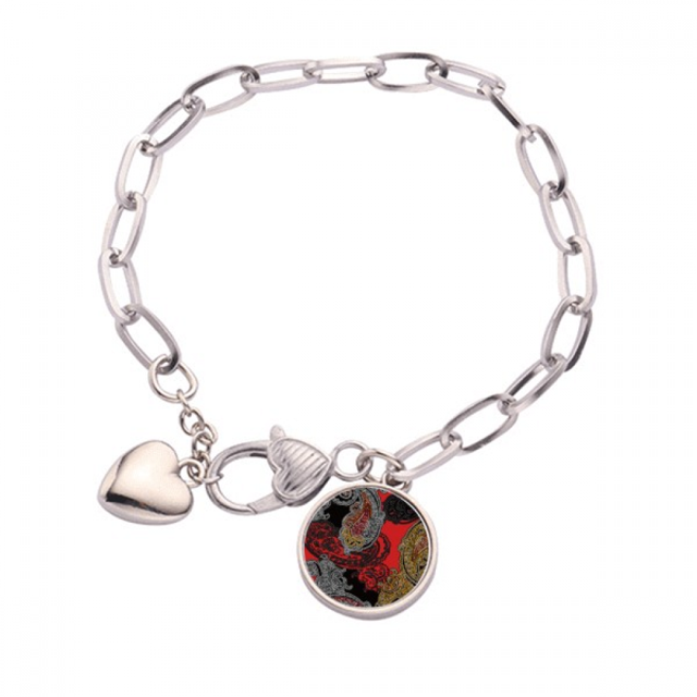 Rojo amarillo flor patron abstracto nubes Pulsera de cadena de corazón joyería encanto moda