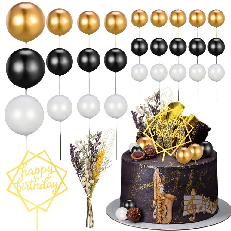 40 PCS Cake Toppers Mini Gold Ball Cupcake Toppers Cake for Birthday Wedding  Party Cake Decoration Supplies 