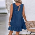 thumbnail image 5 of JoveMarine Summer Dress for Women Lace Round - Neck Ruffled Edges Sleeveless Casual Vest Dress with Tie Detail, Lightweight Mini Dress,Blue L, 5 of 9